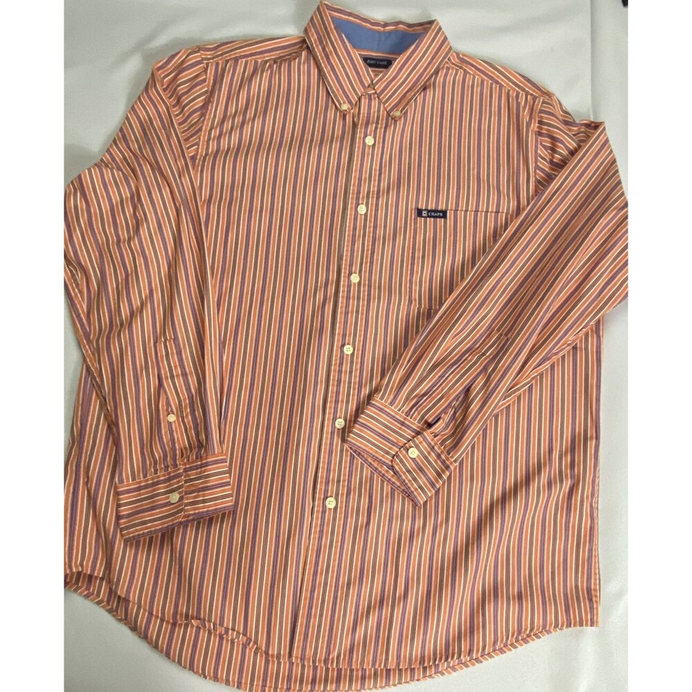 Chaps Mens Multicolor Striped Easy Care Long Sleeve Button Down Shirt Size L